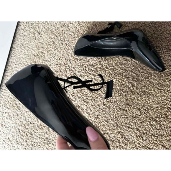 Saint Laurent Black Pointed Toe YSL Heel Design Stiletto Pumps Size 40 - Picture 7 of 7